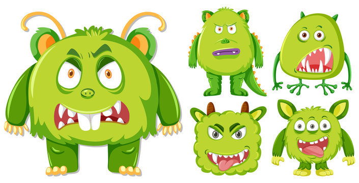 Set of green monster character