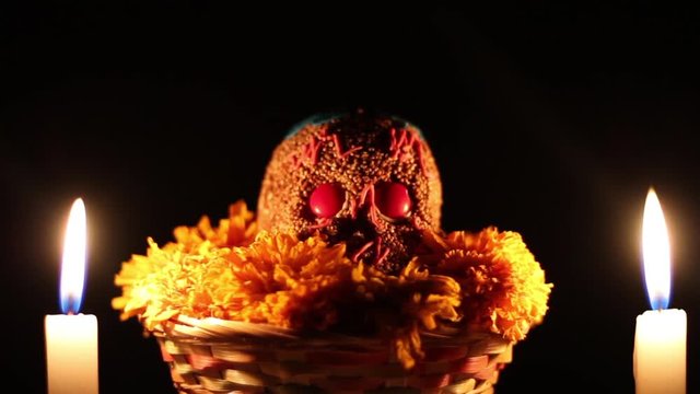 Spooky authentic amaranthus skull for the Day of the Dead