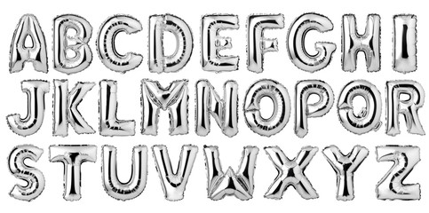 Fototapeta English alphabet from silver balloons isolated on white background obraz