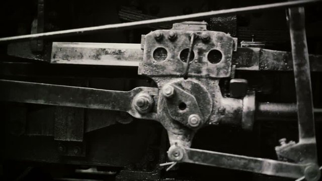 Old steam train starting to mouve. Retro image