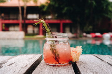 cocktails on  pool side in summer vacation