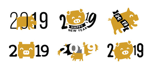 Happy New Year 2019. Typography logo design.