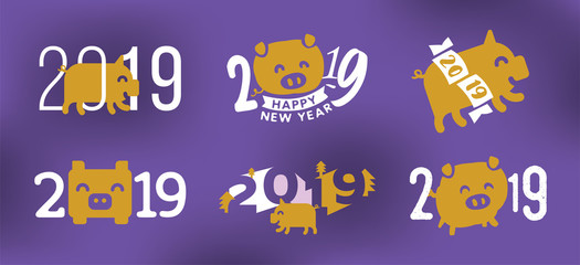 Happy New Year 2019. Typography logo design.