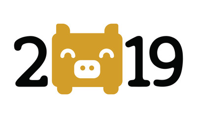 Happy New Year 2019. Typography logo design.