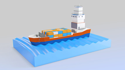 Cargo ship sails across the Ocean. My own design. High quality 3d render