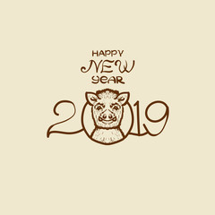 postcard for the new year of the wild boar