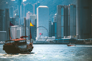 Hong Kong Cityscraper with sun ray