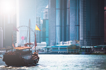 Hong Kong Cityscraper with sun ray