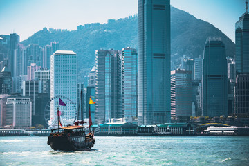 Hong Kong Cityscraper with sun ray