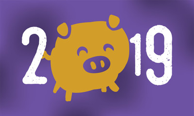Happy New Year 2019. Typography logo design.
