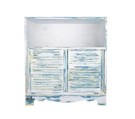 Old painted wooden cabinet with louvered doors isolated