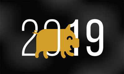 Happy New Year 2019. Typography logo design.