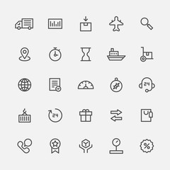 black outline delivery icon set. flat design style vector graphic illustration.