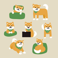 Obraz premium cute green scarf shiva dog set. flat design style vector graphic illustration.