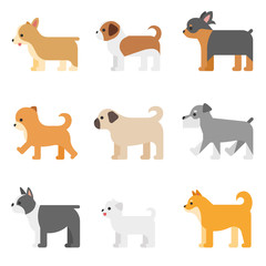 various kind of dog breed set. flat design style vector graphic illustration.