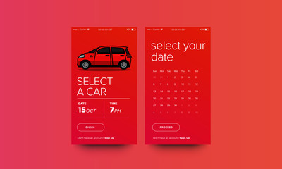 Select a Car App UX UI Design for Smart Phones with Vector 