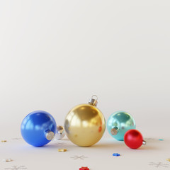 Christmas decorations colorful balls on white background. 3d rendering