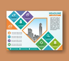 Fototapeta premium Vector brochure, flyer, magazine cover & poster template. Landscape. Size A4. Horisontal Layout. EPS.