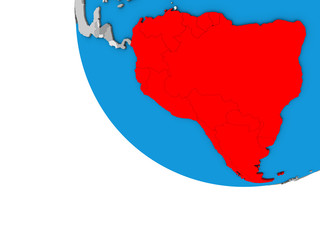 South America on simple 3D globe.