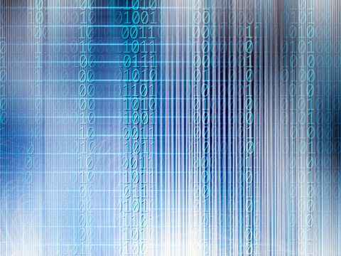Abstract background of technology concept with glowing structural lights and binary code of one and zero © jokerpro