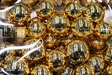 Christmas decorations on the counter in the shop