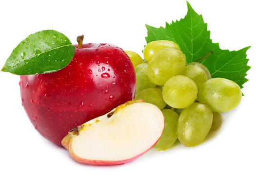 Fresh Apple And Grapes On White Background