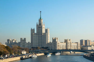 Fototapeta na wymiar Stalin's empire, high-rise building, on Kotelnicheskaya embankment in Moscow, Russia