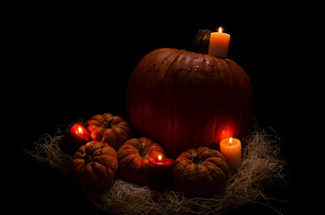 Calabazas de halloween diversas con velas