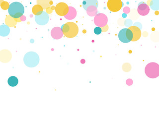 Memphis round confetti festive background in cyan blue, pink and yellow. Childish pattern vector.