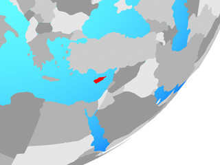 Cyprus on blue political globe.