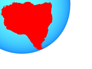 South America on blue political globe.