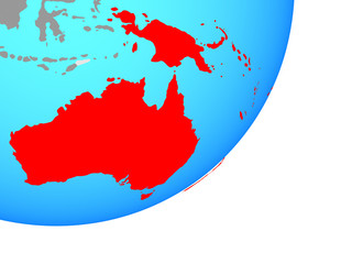 Australia on blue political globe.