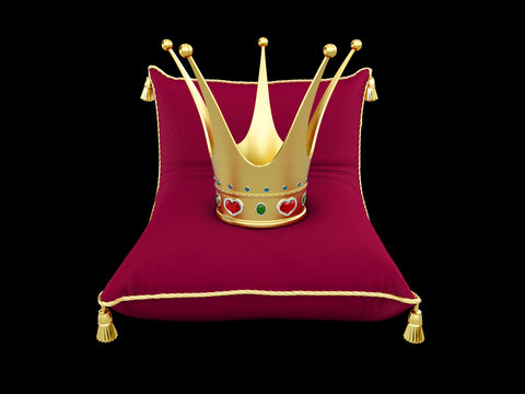 3d Illustration Of Gold Princess Crown On The Magentas Pillow Isolated Black