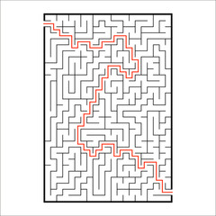 Abstract rectangular maze. Game for kids. Puzzle for children. One entrances, one exit. Labyrinth conundrum. Simple flat vector illustration isolated on white background. With answer.