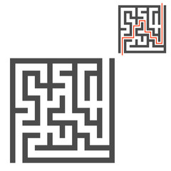 Abstract square maze. Game for kids. Puzzle for children. One entrance, one exit. Labyrinth conundrum. Flat vector illustration isolated on white background. With answer.