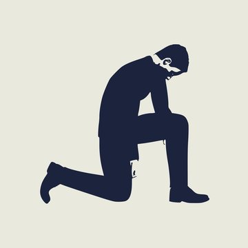Illustration of silhouette of businessman stand to kneel.