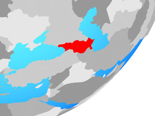 Caucasus region on blue political globe.