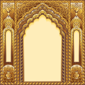 Indian ornamented arch. Color gold