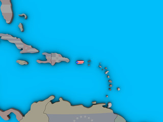Puerto Rico with embedded national flag on blue political 3D globe.