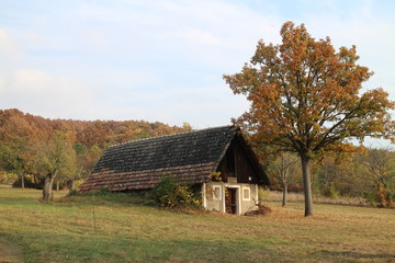 Obraz premium Small house with wine cellar near Batovce dam, in Levice region, Slovakia