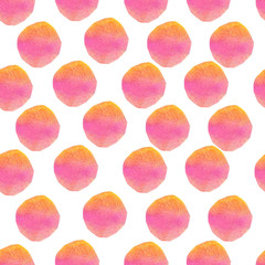 Hand drawn watercolor raster seamless pattern. Bright colors made by means of spots isolated on white. Polka dot. For your design, fit to print, textile, wrapping.