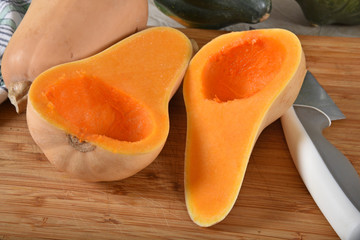 Sliced raw butternut squash