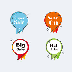 Sale, Low prices, Discount. Simple modern design ribbon, Popup, Labels, Emblems, Tags. Flat origami design. EPS 10 Vector