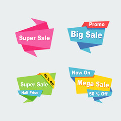 Super Sale, Low prices, Discount. Simple modern design ribbon, Popup, Labels, Emblems, Tags. Flat origami design. EPS 10 Vector