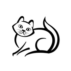 Abstract icon of a cat. Black and white simple logo. Vector illustration. Cute animal.