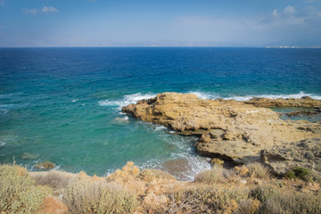 Fototapeta na wymiar Gramvousa Peninsula, Crete - 09 25 2018: panoramic view of Kissamos Bay