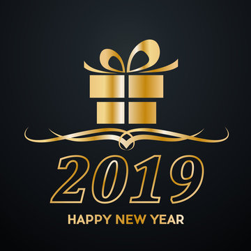 2019 Happy New Year. Greeting, Gift or Purchases. Golden vector illustration