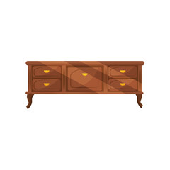 Classic chest of drawers with golden handles. Vintage furniture. Antique commode for bedroom. Flat vector design