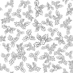 set of Christmas holly leaves.Seamless pattern of leaves and berries.