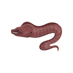 Flat vector icon of moray eel. Predatory fish with long body. Marine creature. Aquatic animal. Sea and ocean life theme - obrazy, fototapety, plakaty